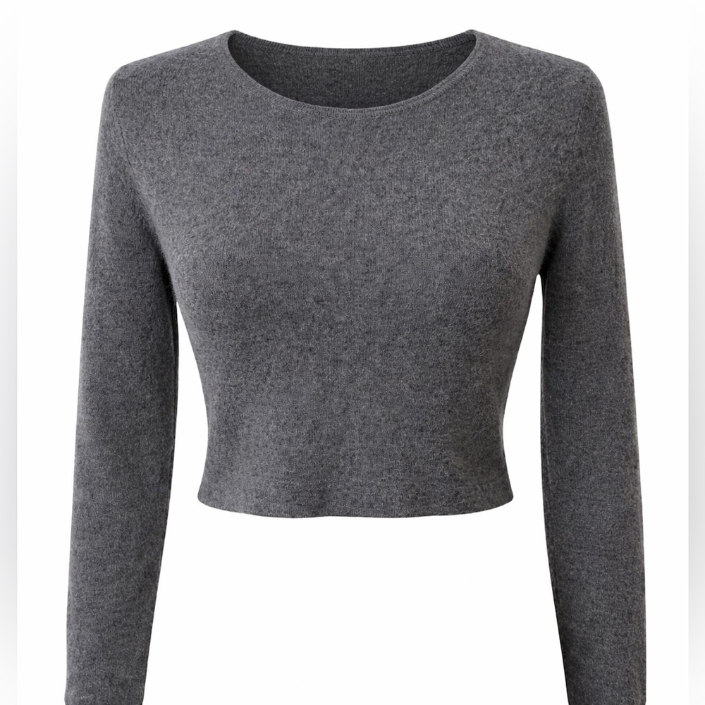 Silk and Cashmere S&C Cropped Long Sleeve Sweater / Cropped Cashmere Top